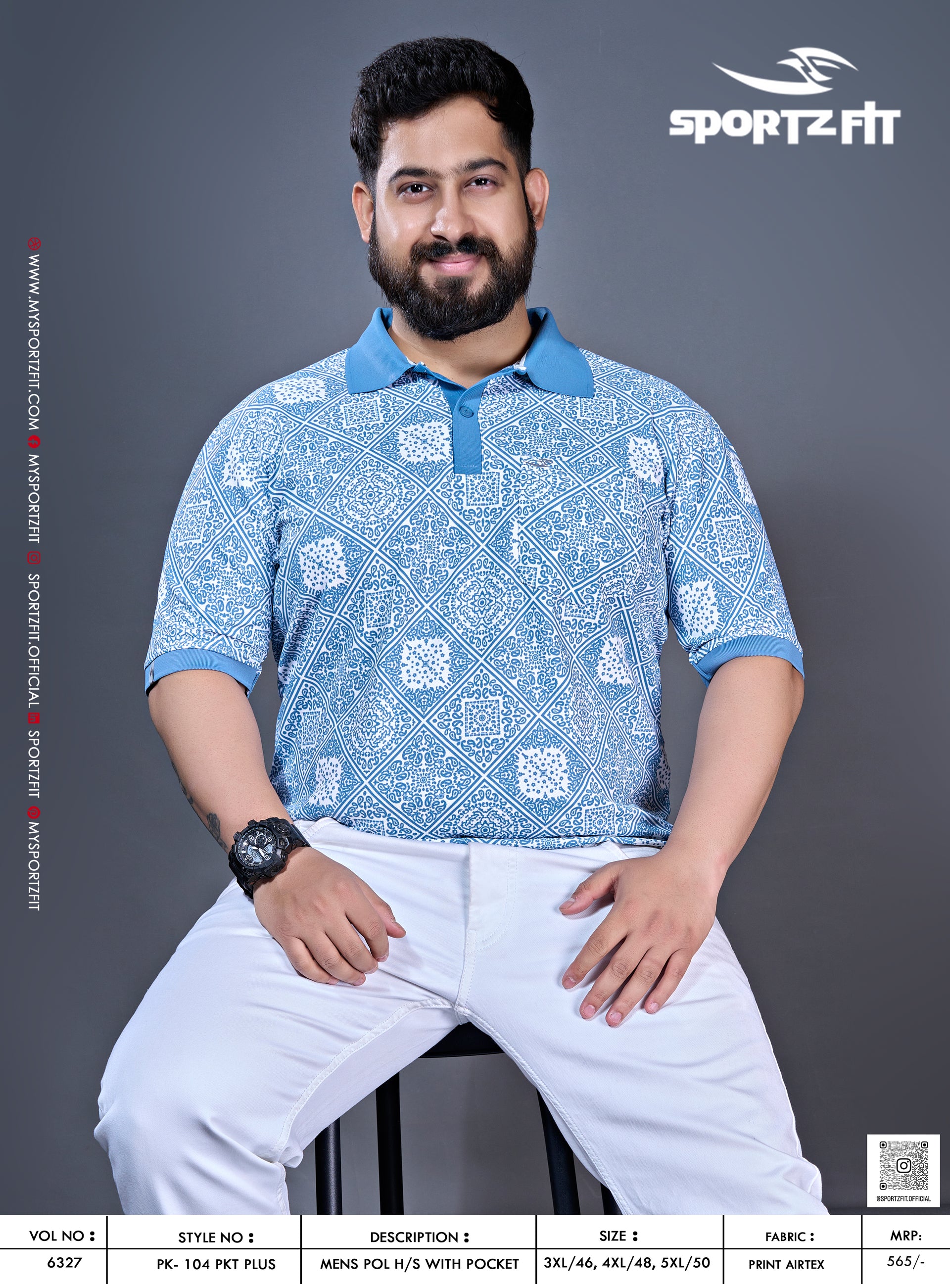 Men's All Over Print Polo T-shirt with Pocket in Plus size (PK 104)