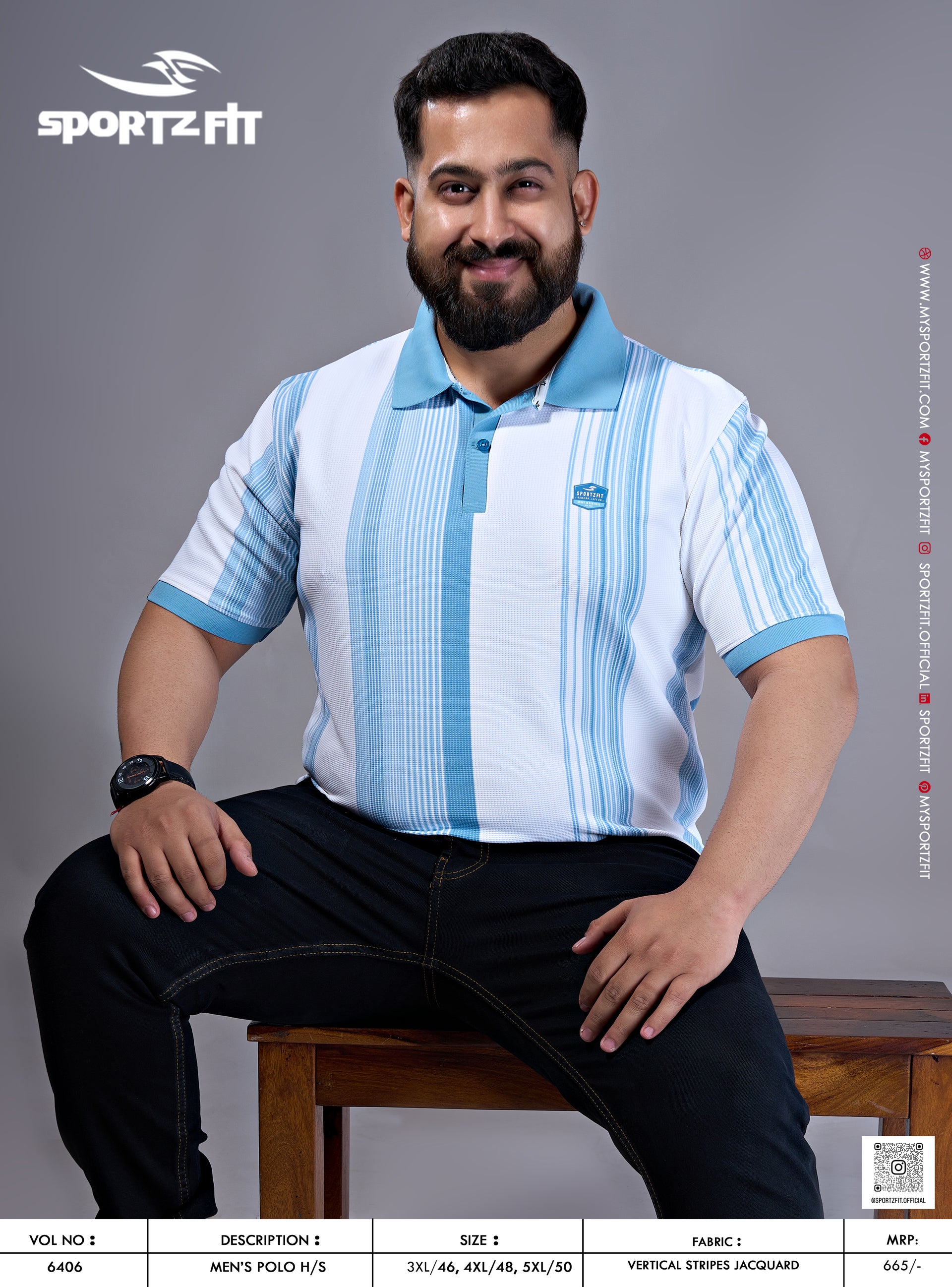 Men's Verticle Strip Jacquard Polo In Plus Size (6406)