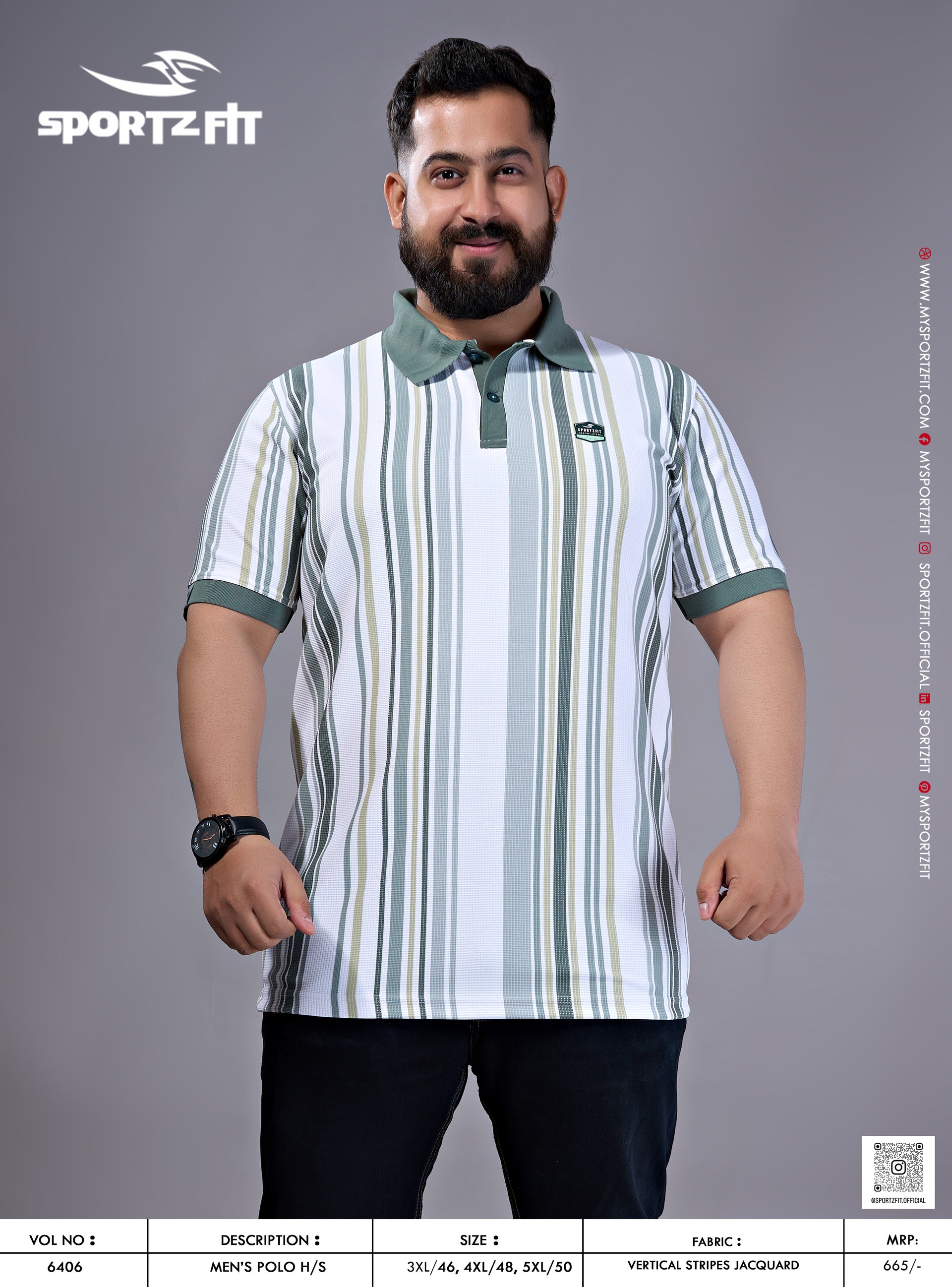 Men's Verticle Strip Jacquard Polo In Plus Size (6406)