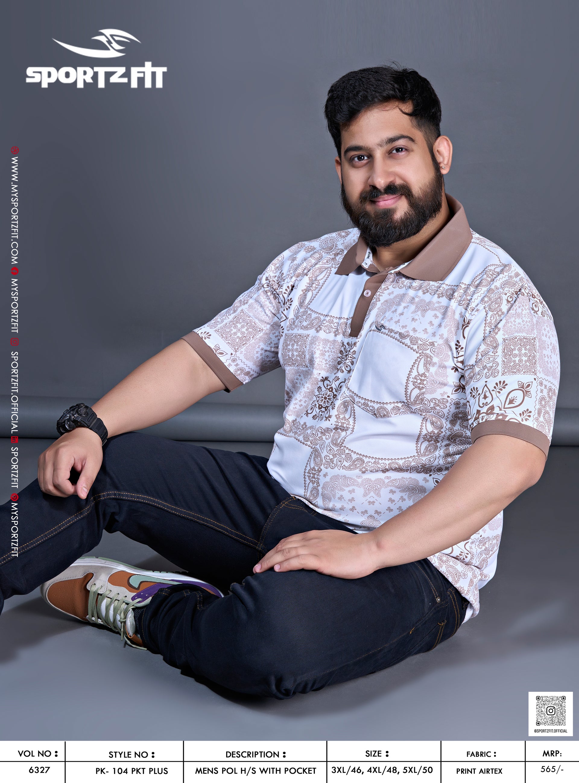 Men's All Over Print Polo T-shirt with Pocket in Plus size (PK 104)