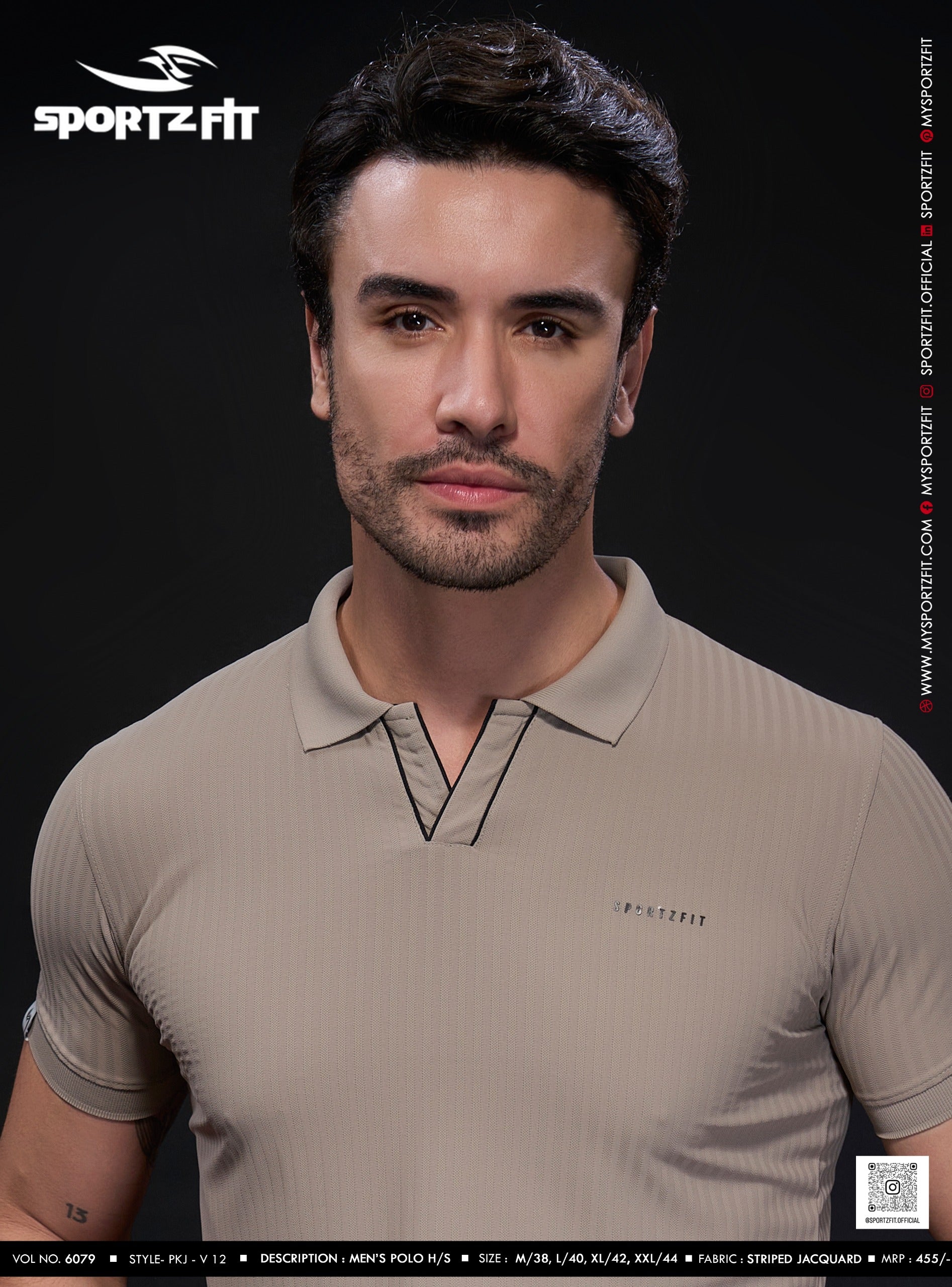 Men's Jacquard Solid Polo with V-Placket (6079)