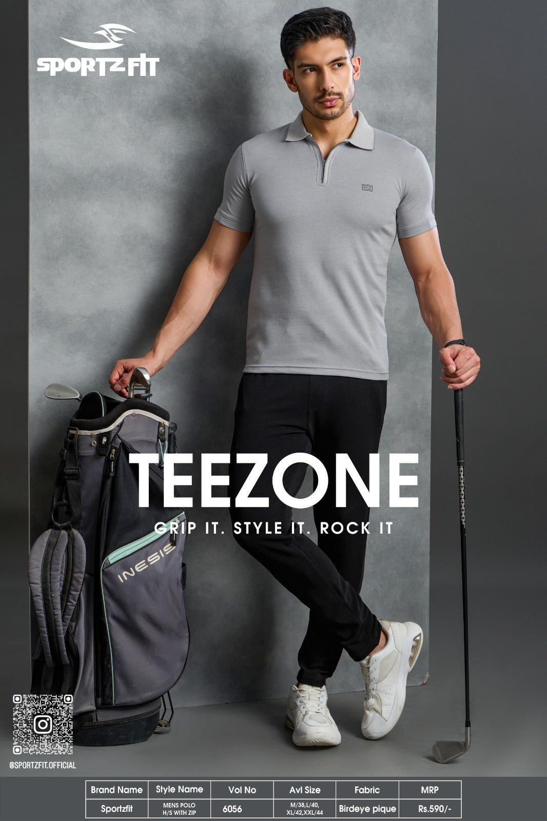 Men's Bird Eye Pique Solid Polo T-shirt with Zip Placket (6056)