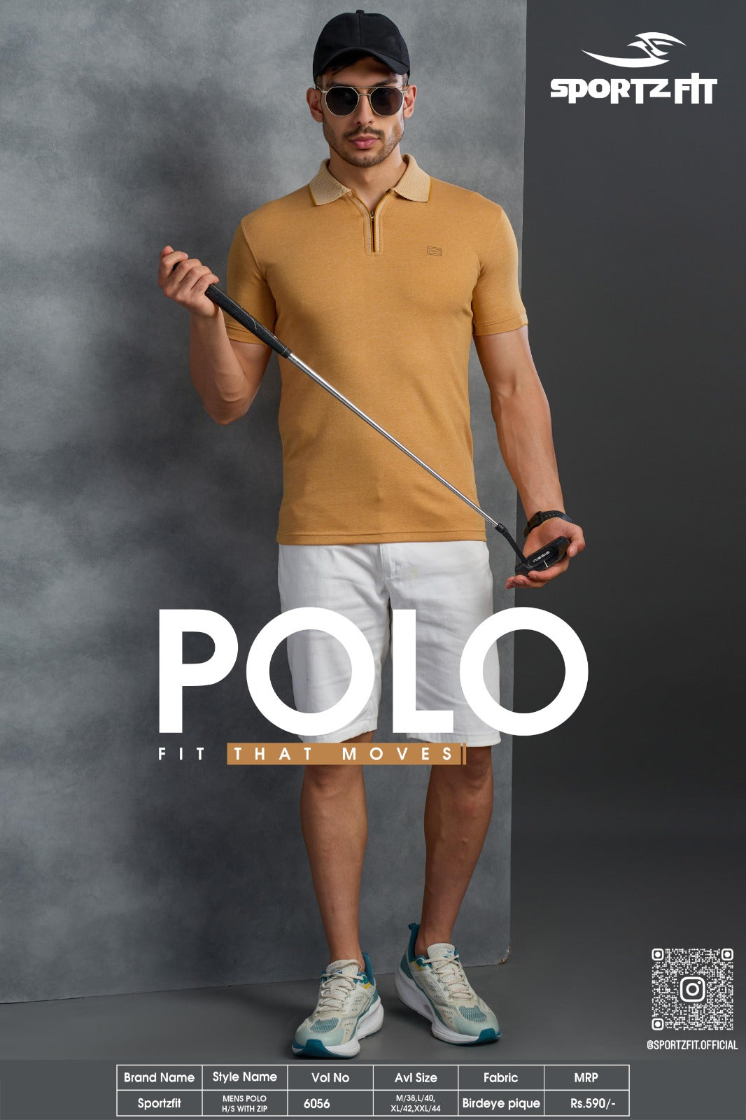 Men's Bird Eye Pique Solid Polo T-shirt with Zip Placket (6056)