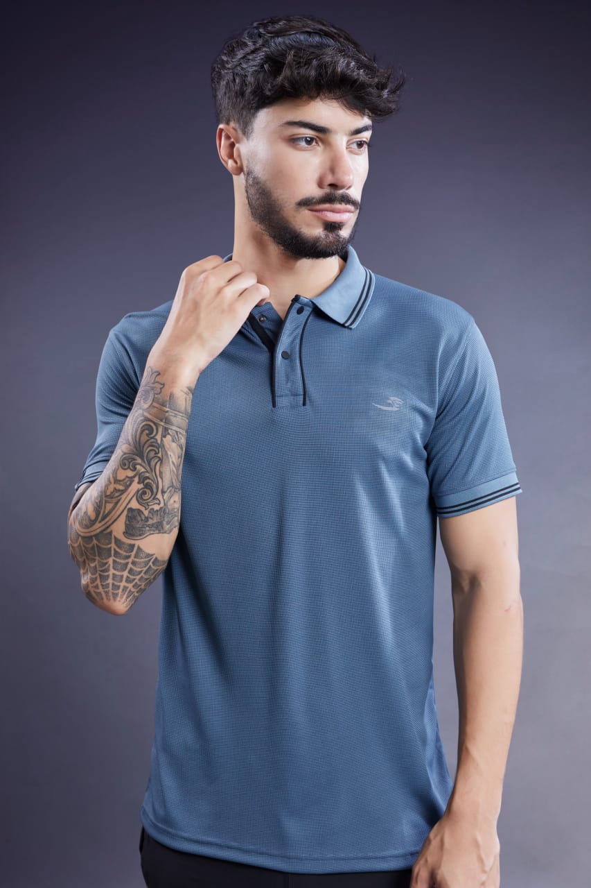 Men's Waffle Jacquard Solid Polo (6051)