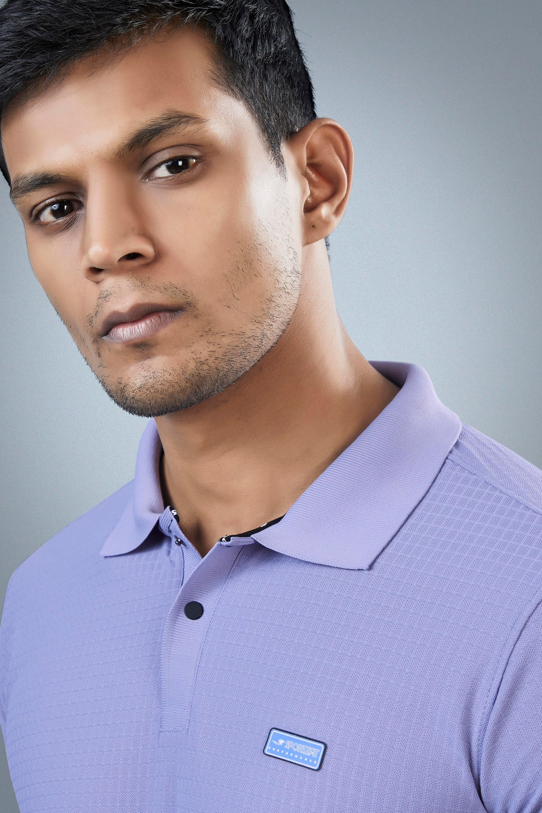 Men's Check Jacquard Solid Polo (6168)