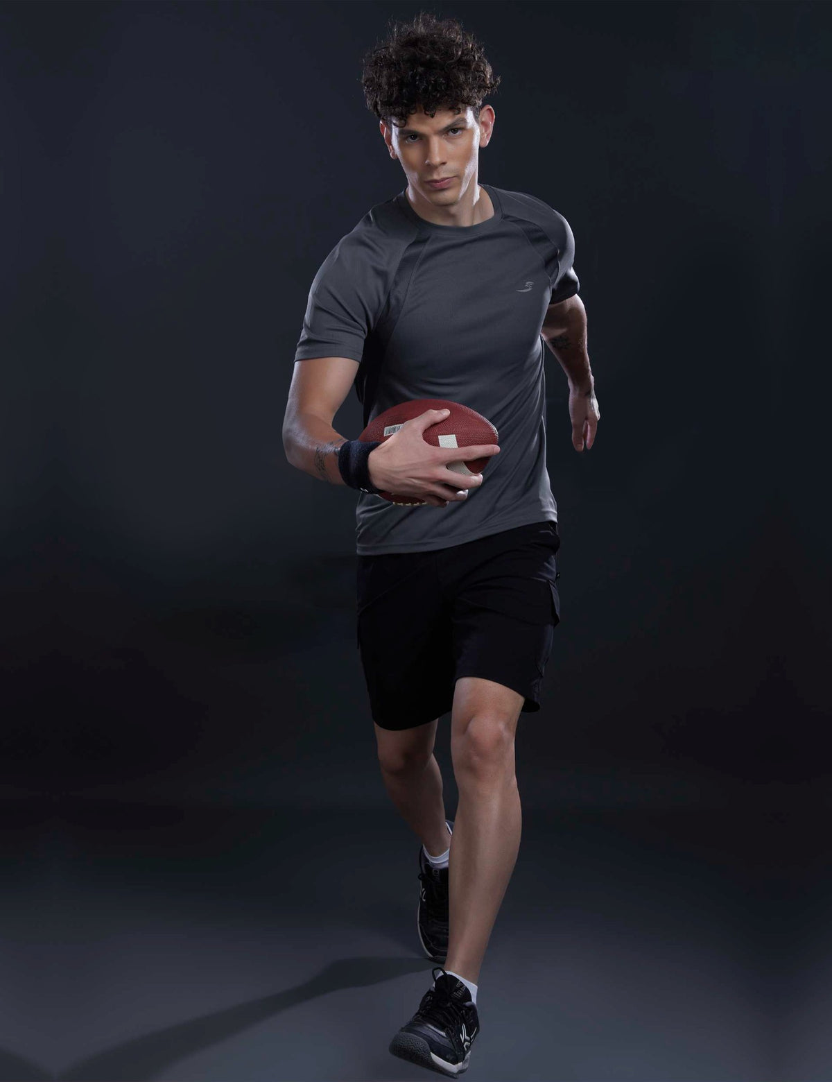 Sportzfit Men's Dot-Mesh Raglan Tee in Charcoal Grey – full-length front view