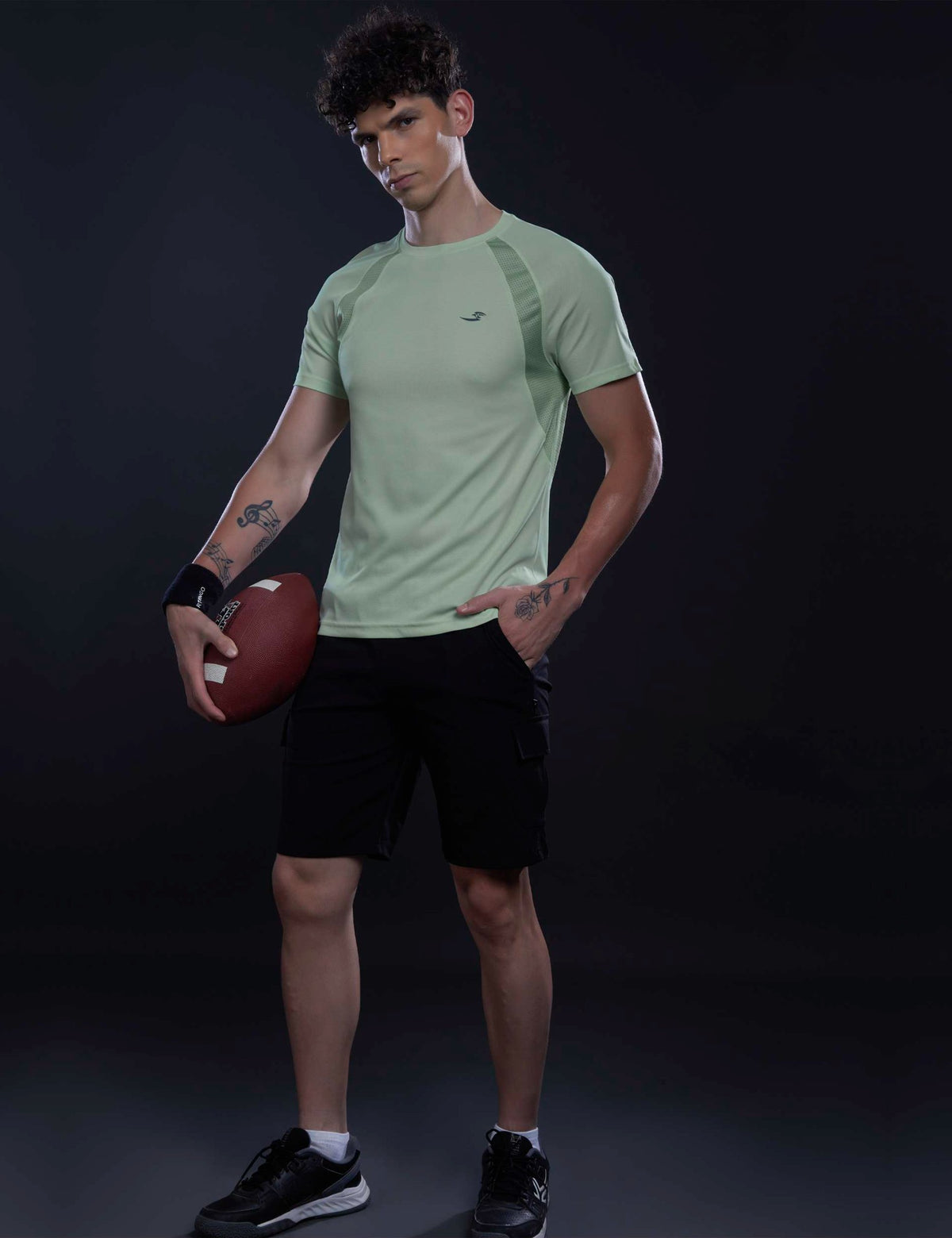 Sportzfit Men's Dot-Mesh Raglan Tee in Mint Green – full-length front view