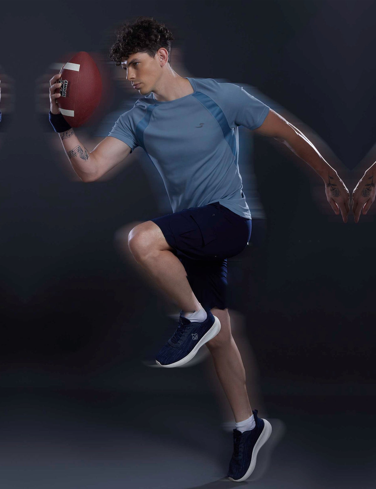 Sportzfit Men's Dot-Mesh Raglan Tee in Sky Blue – full-length action pose