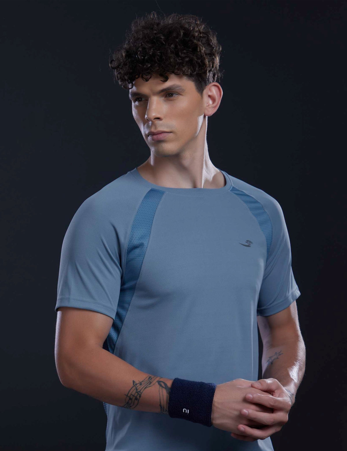 Sportzfit Men's Dot-Mesh Raglan Tee in Sky Blue – front view