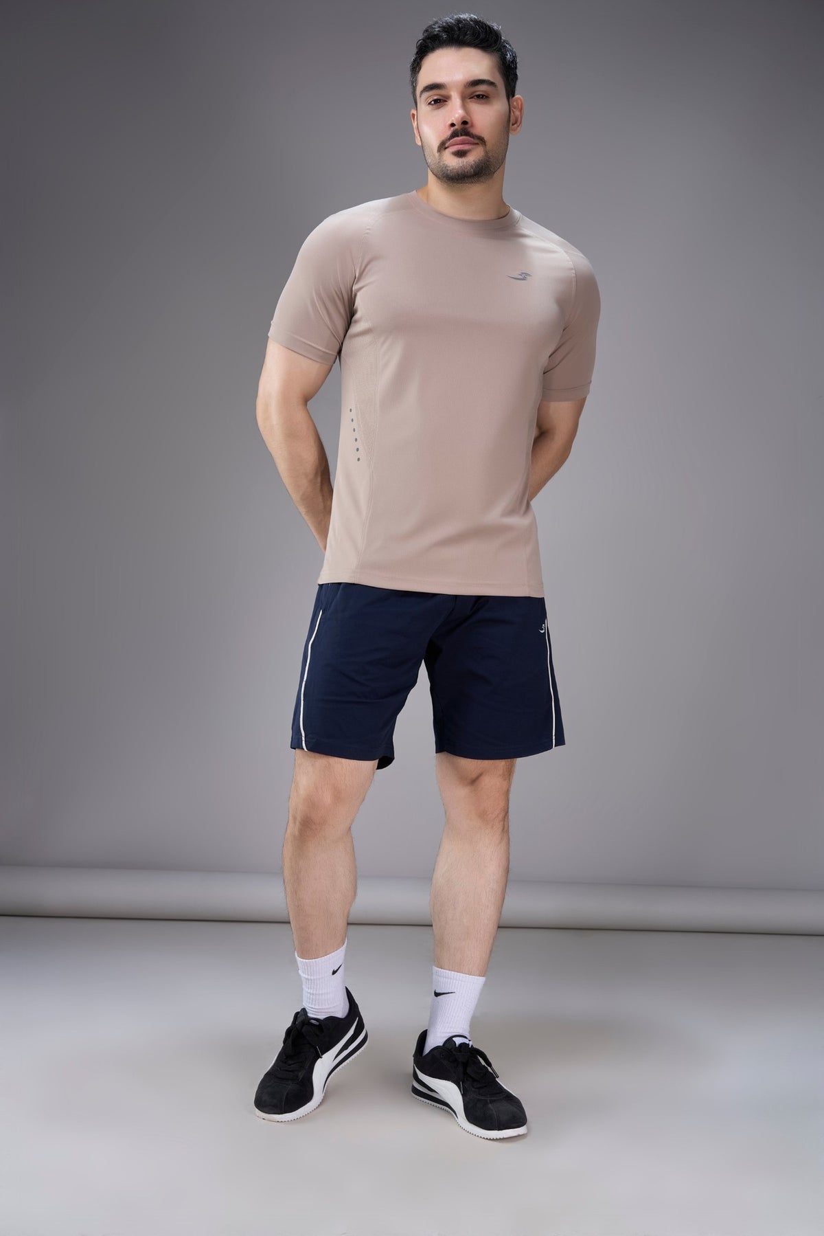 Sportzfit Men's Cool-Tech Tee in Beige – full-length front view
