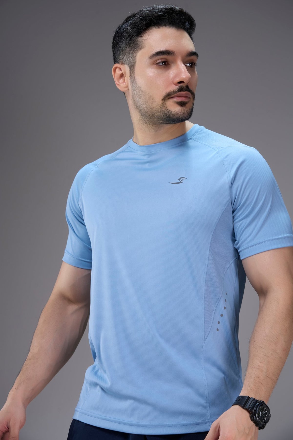 Sportzfit Men's Cool-Tech Tee in Classic Blue – front close-up
