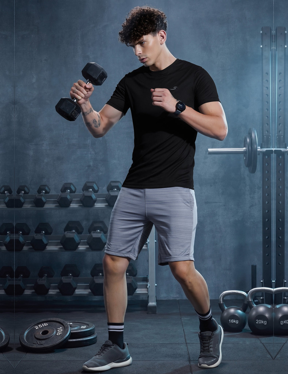 Sportzfit Men's Micro-Matte Tee in Black – full-length action pose