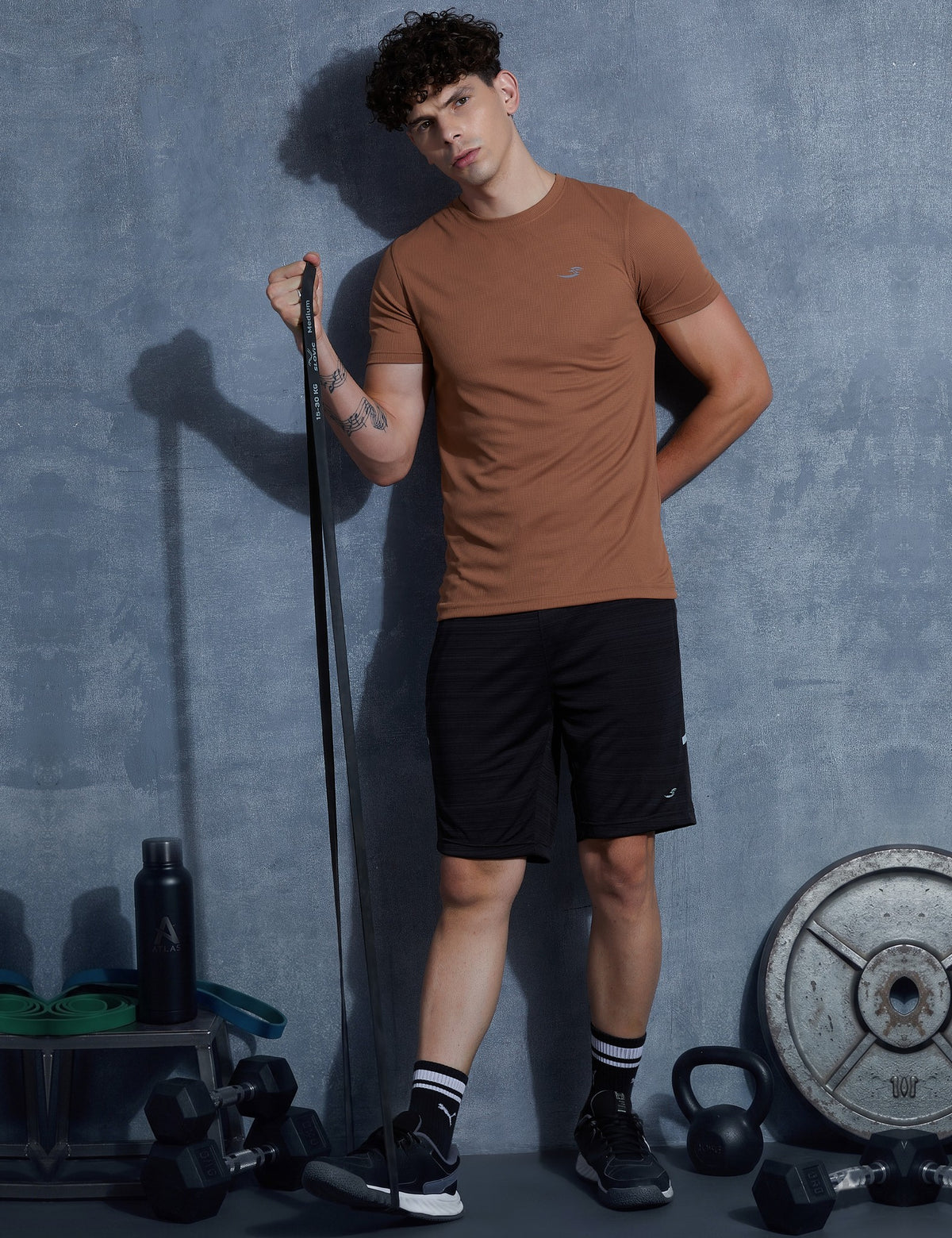 Sportzfit Men's Micro-Matte Tee in Rust Brown – full-length front view