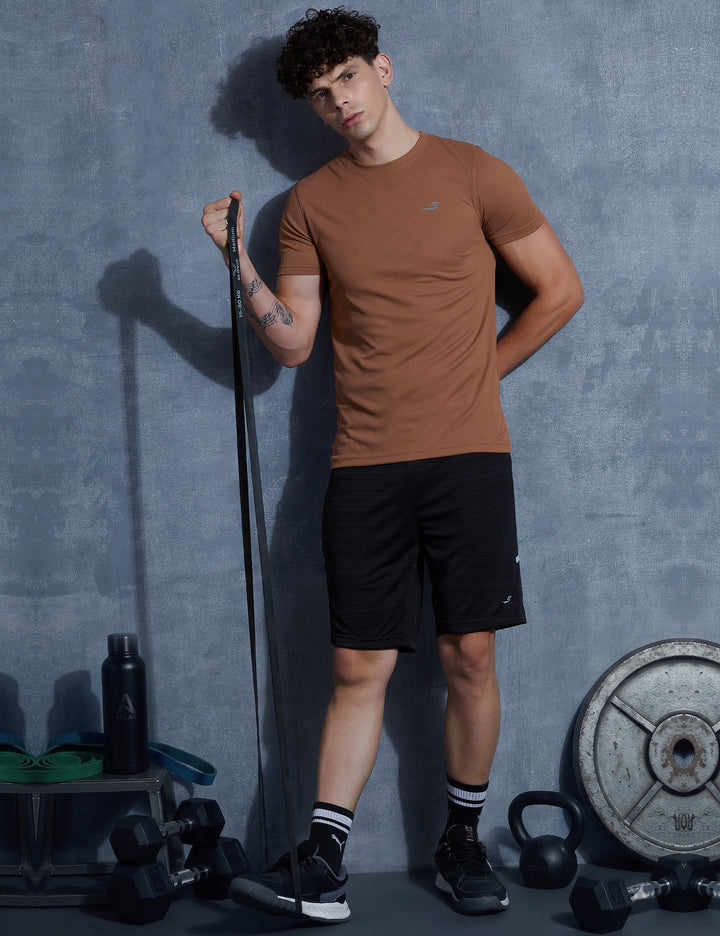Sportzfit Men's Micro-Matte Tee in Rust Brown – full-length front view