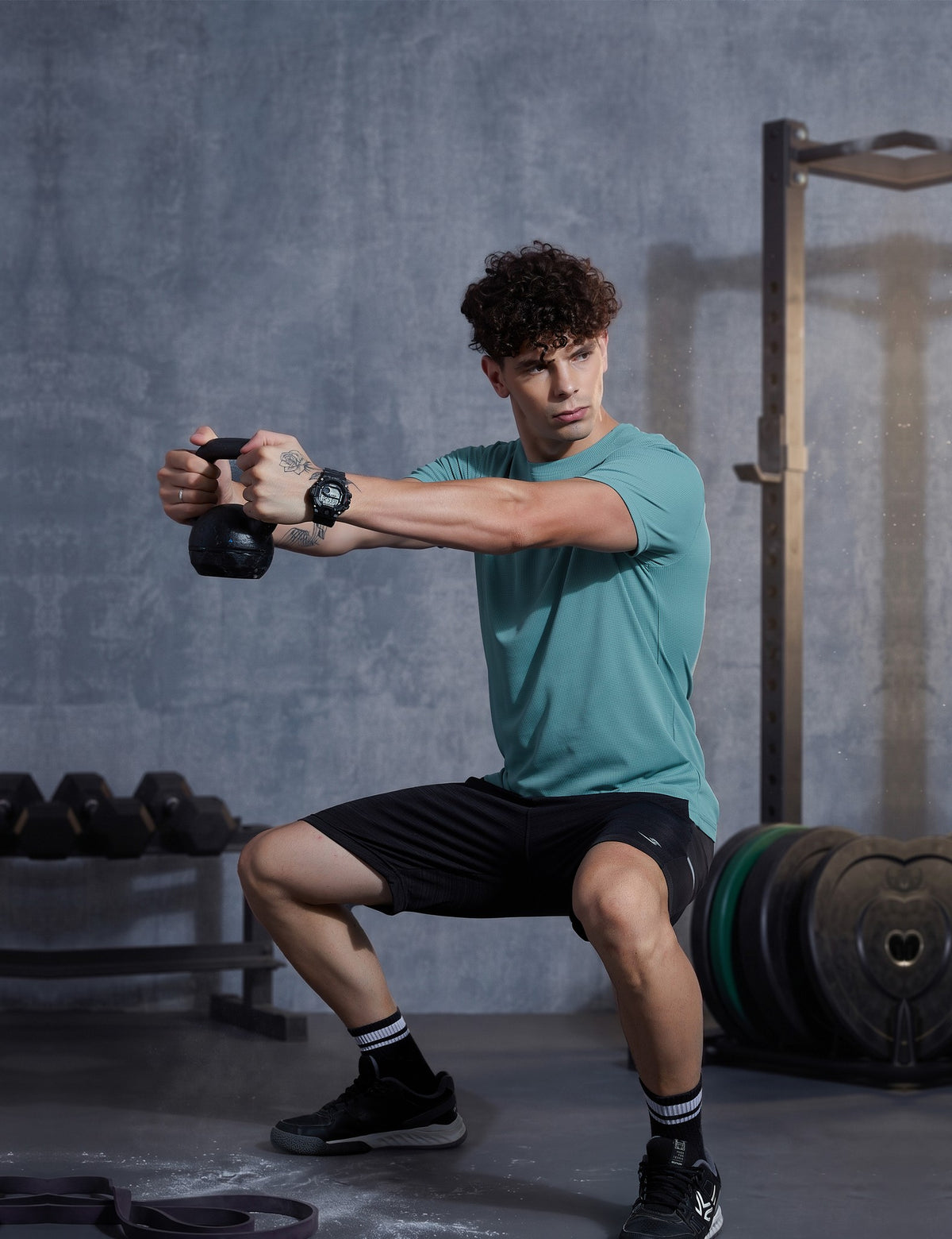Sportzfit Men's Micro-Matte Tee in Teal Green – full-length action pose