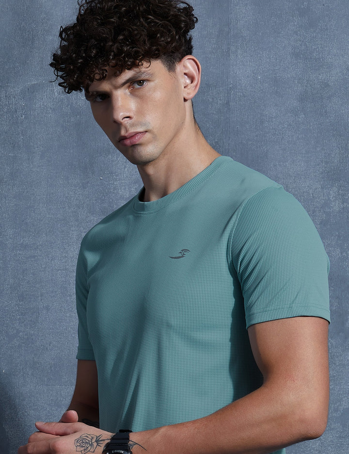 Sportzfit Men's Micro-Matte Tee in Teal Green – close-up