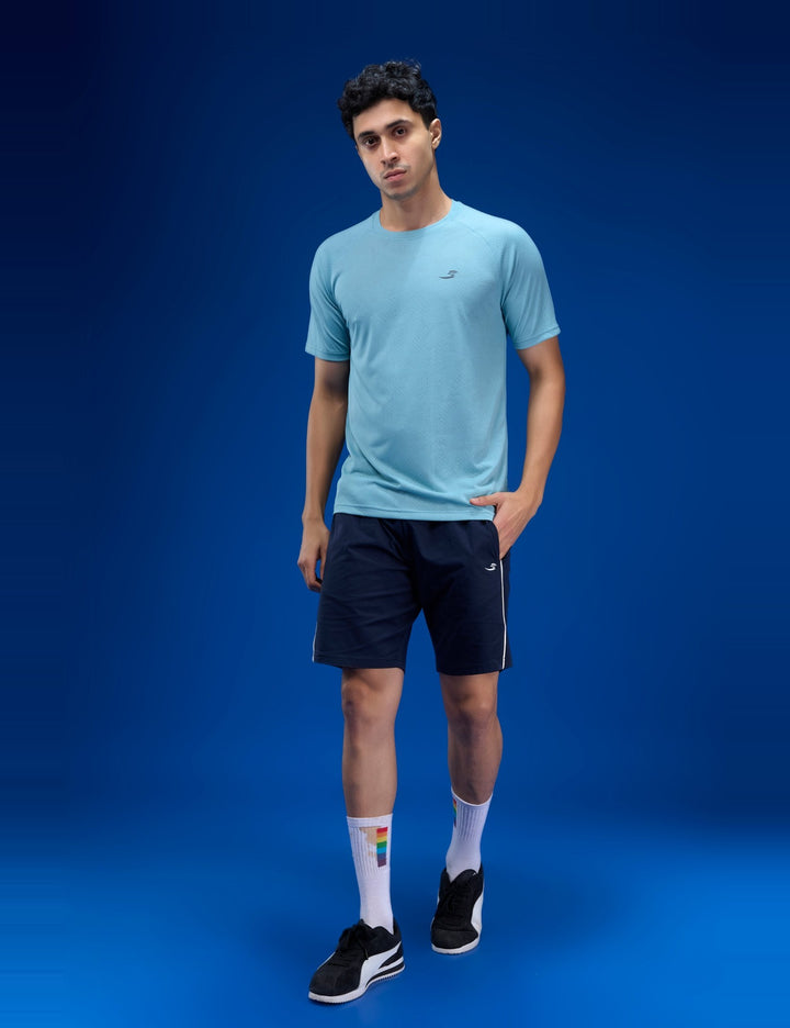 Sportzfit Men's Geo-Mesh Tee in Aqua Blue – full-length front view