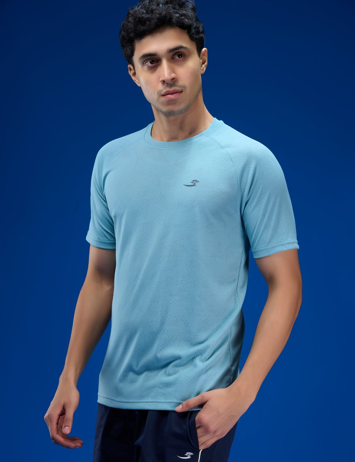 Sportzfit Men's Geo-Mesh Tee in Aqua Blue – front view