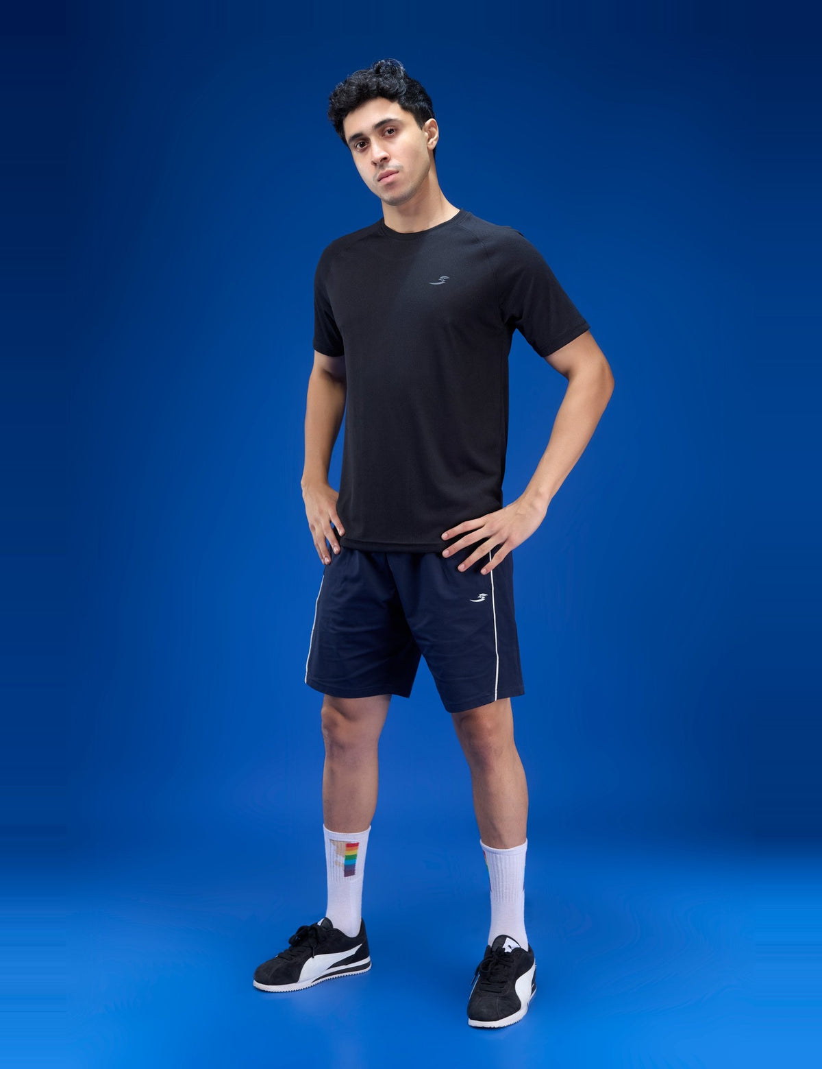 Sportzfit Men's Geo-Mesh Tee in Black – full-length front view