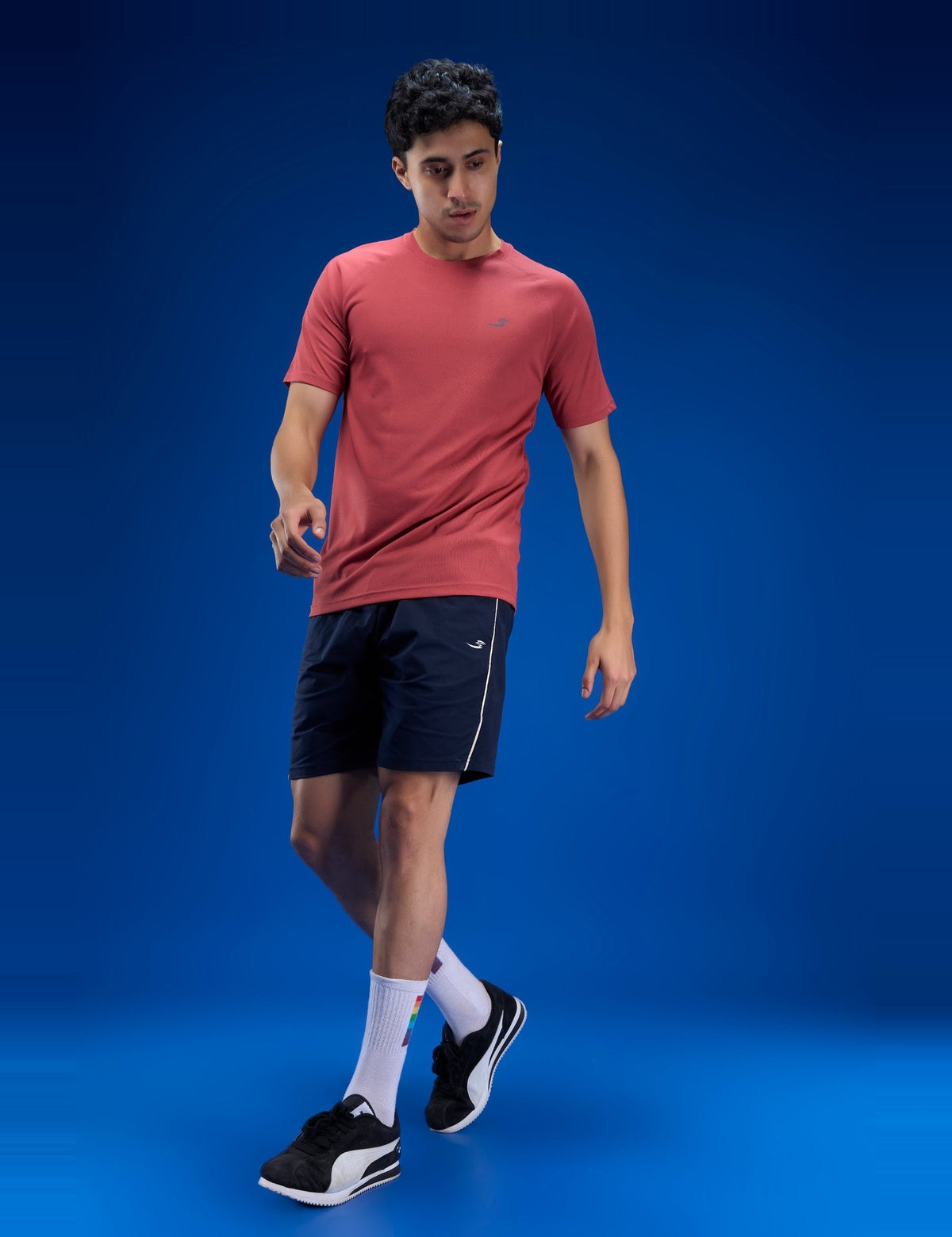 Sportzfit Men's Geo-Mesh Tee in Coral Red – full-length front view