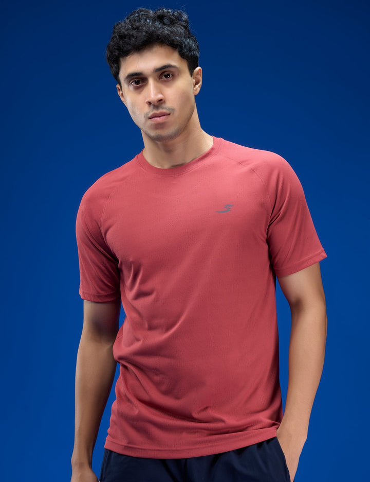Sportzfit Men's Geo-Mesh Tee in Coral Red – front view