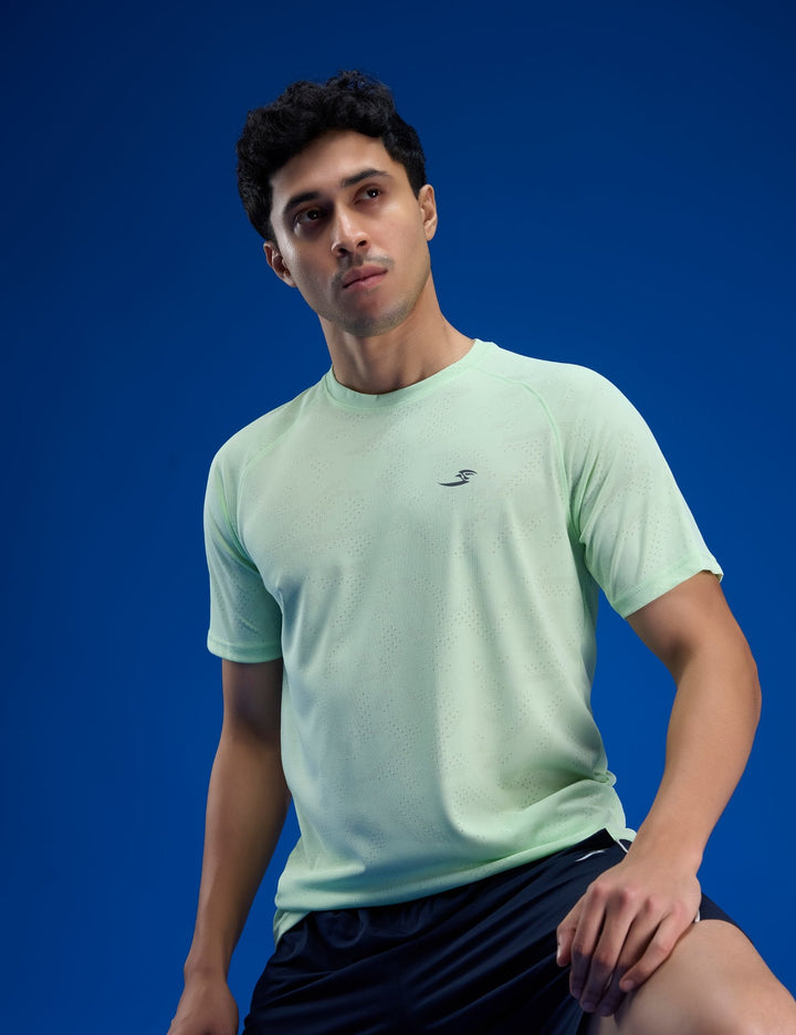 Sportzfit Men's Geo-Mesh Tee in Mint Green – lifestyle pose