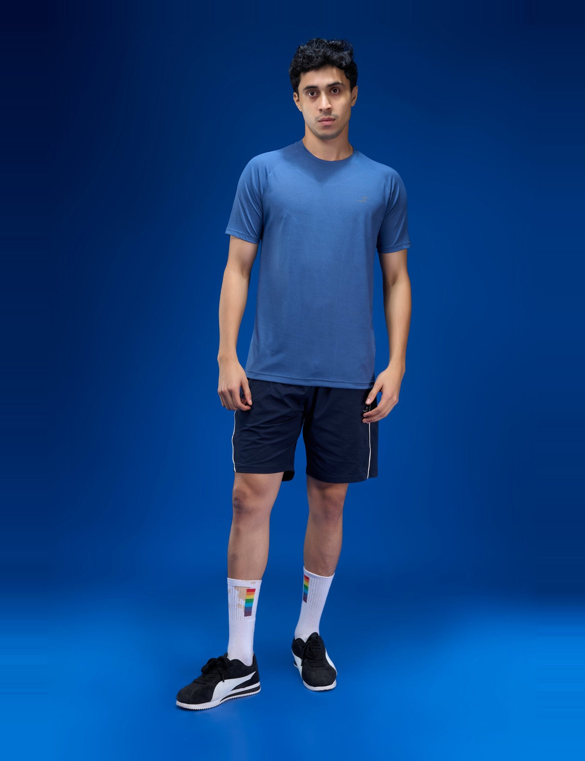 Sportzfit Men's Geo-Mesh Tee in Royal Blue – full-length front view