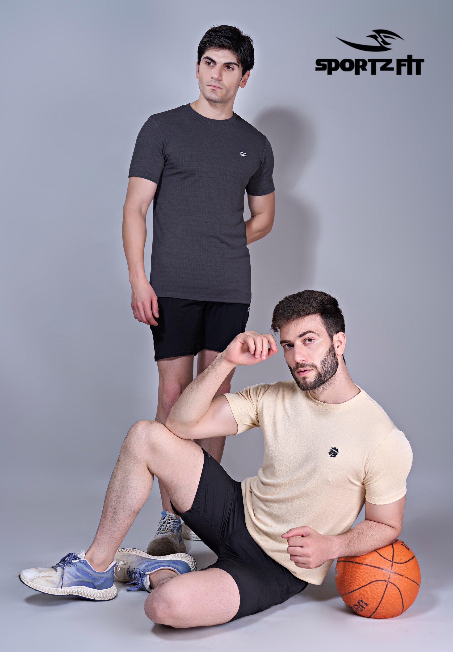 Men's Jacquard Solid Crew Neck T-Shirts (6319)