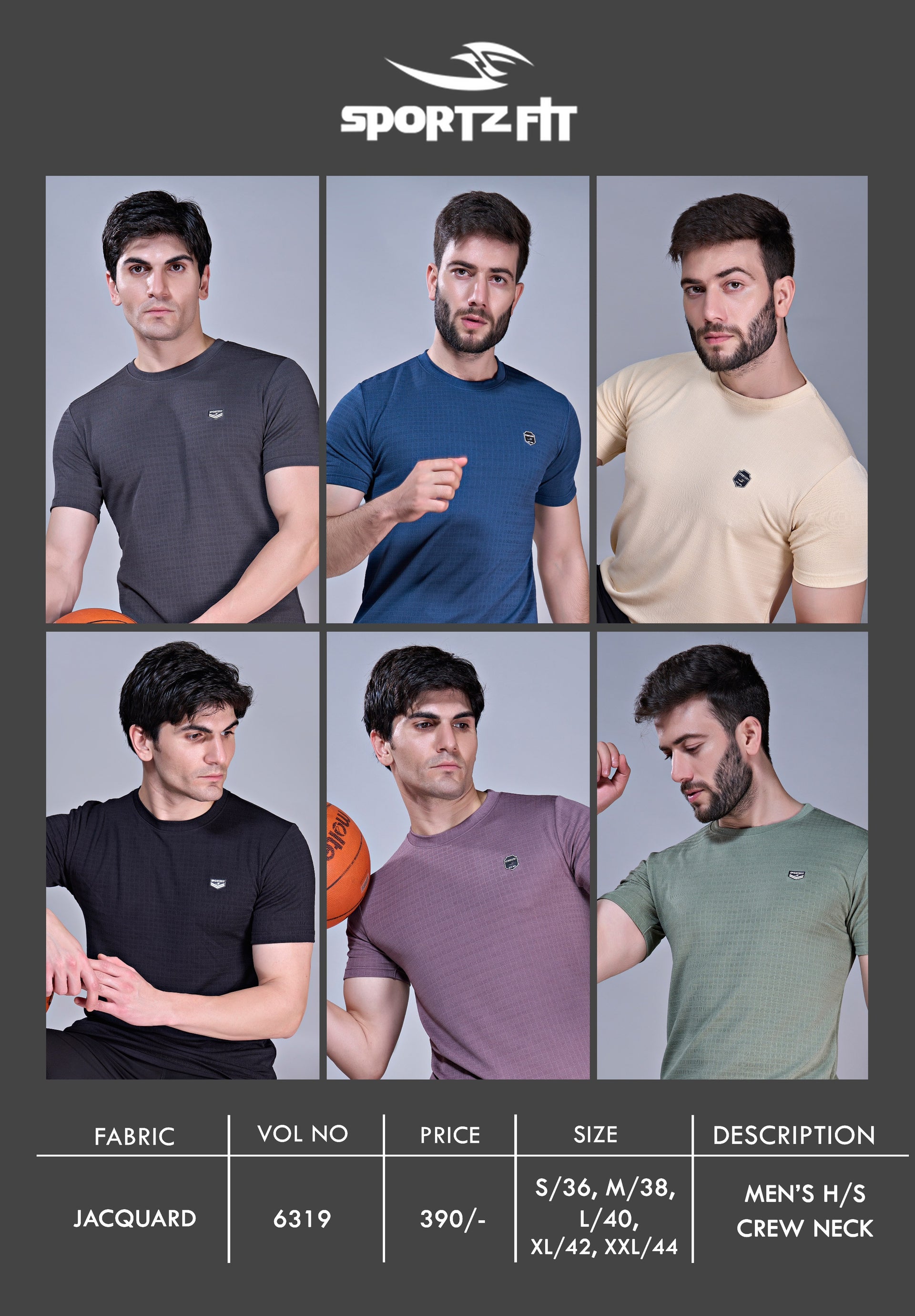 Men's Jacquard Solid Crew Neck T-Shirts (6319)