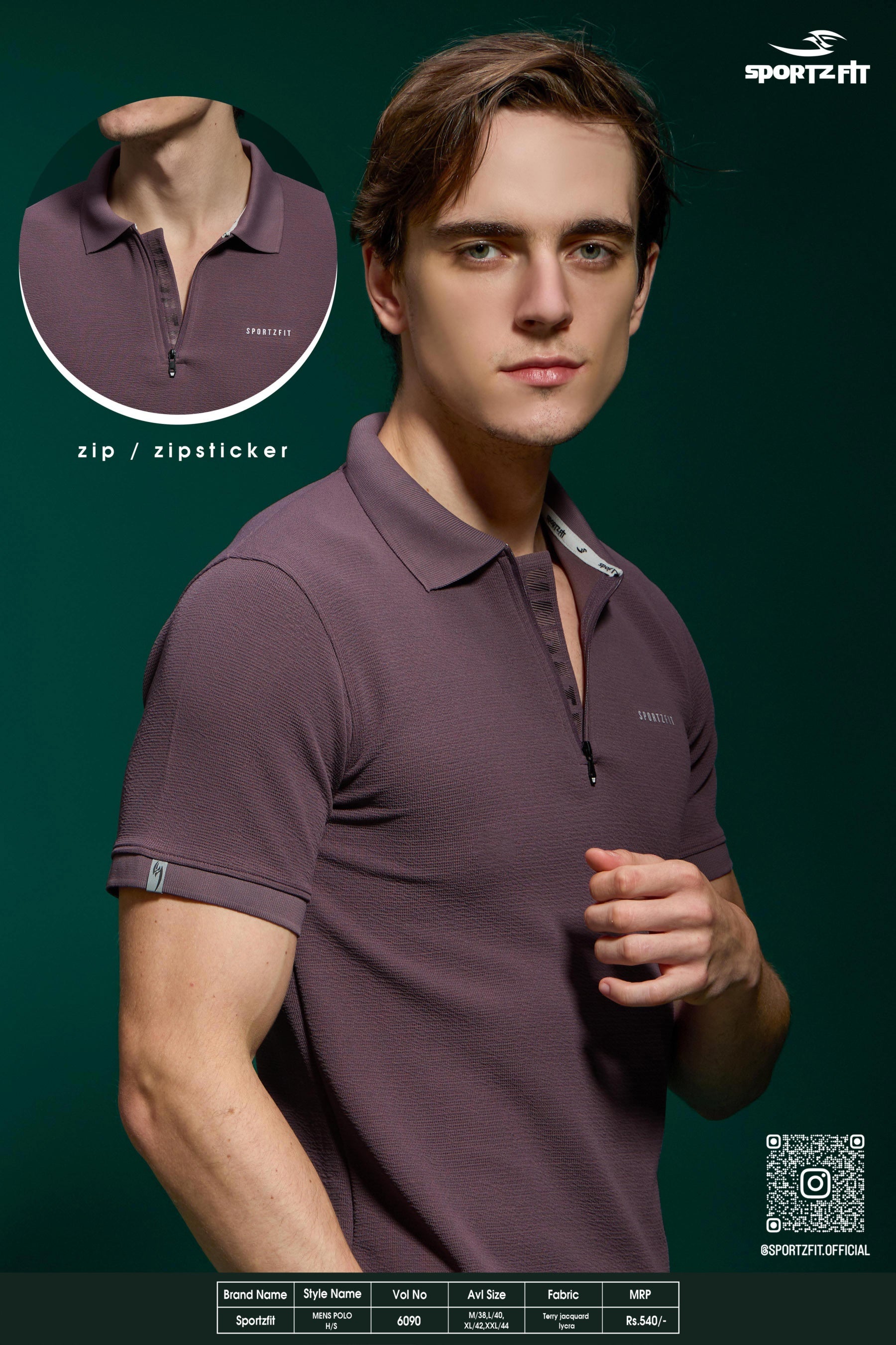Men's Jacquard Solid Polo with Zip (6090)