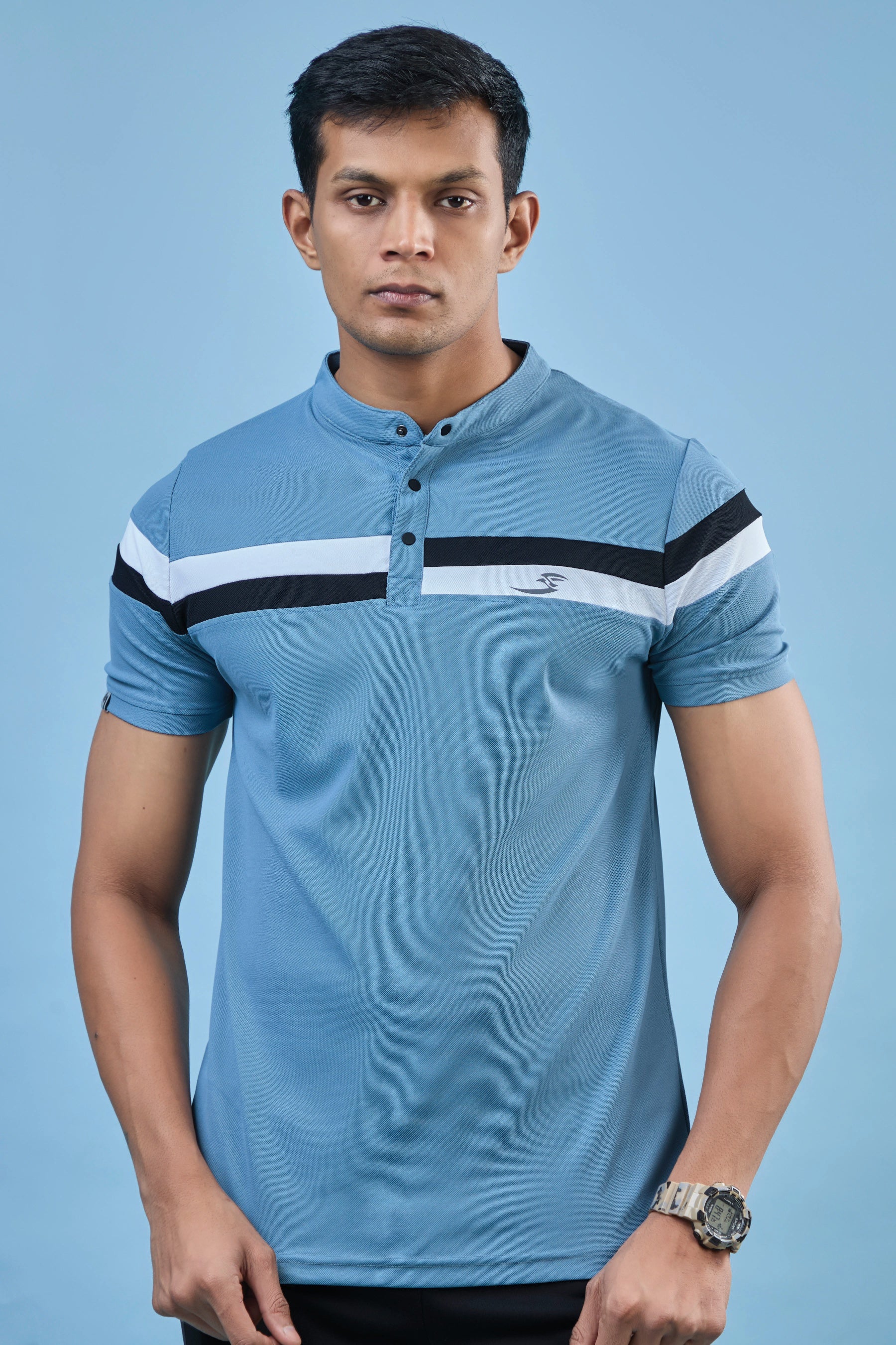 Men's Colour Block Henley Neck T-shirt (PK 241)