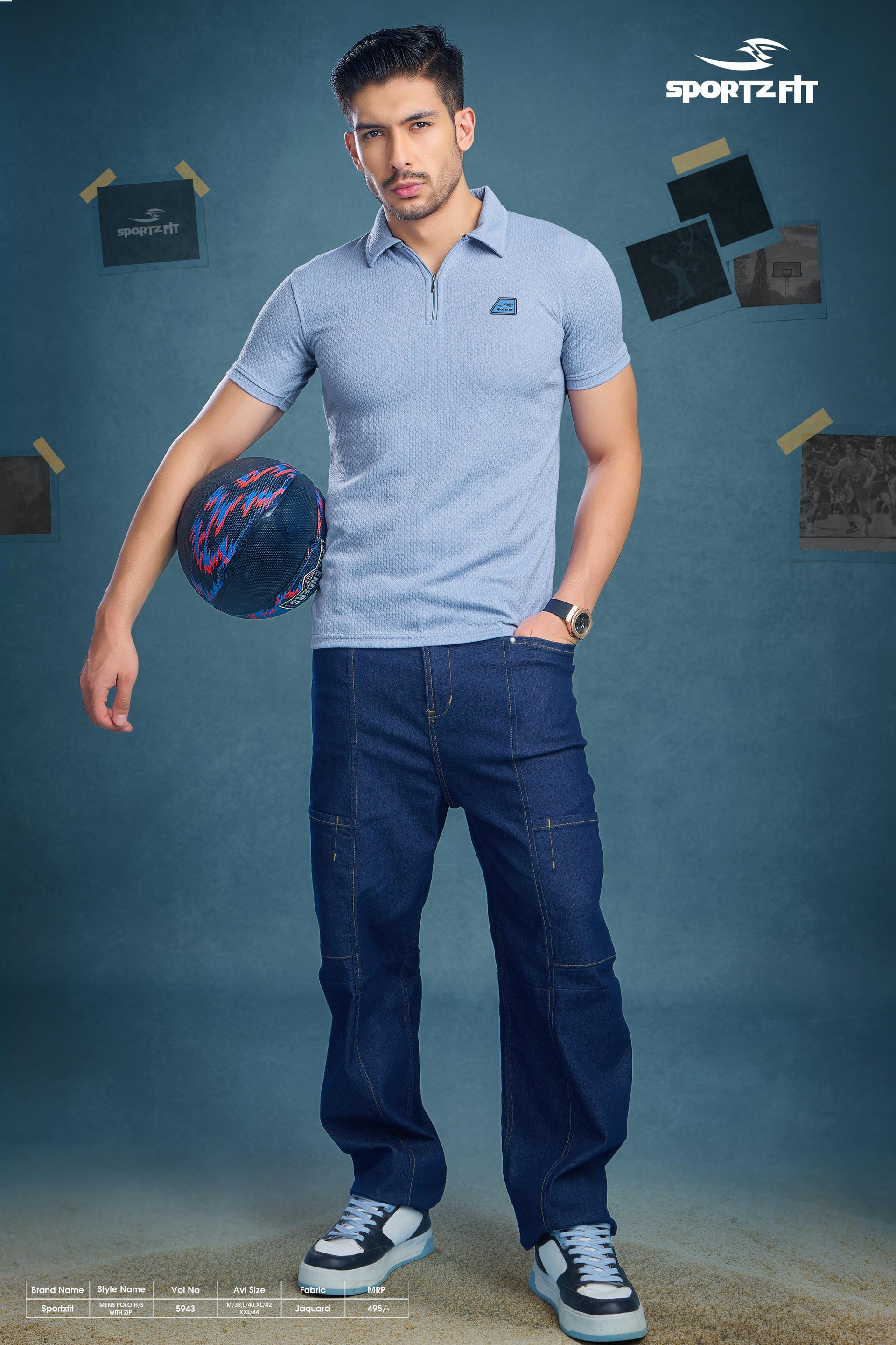 Men's Jacquard Solid Polo with Zip (5943)