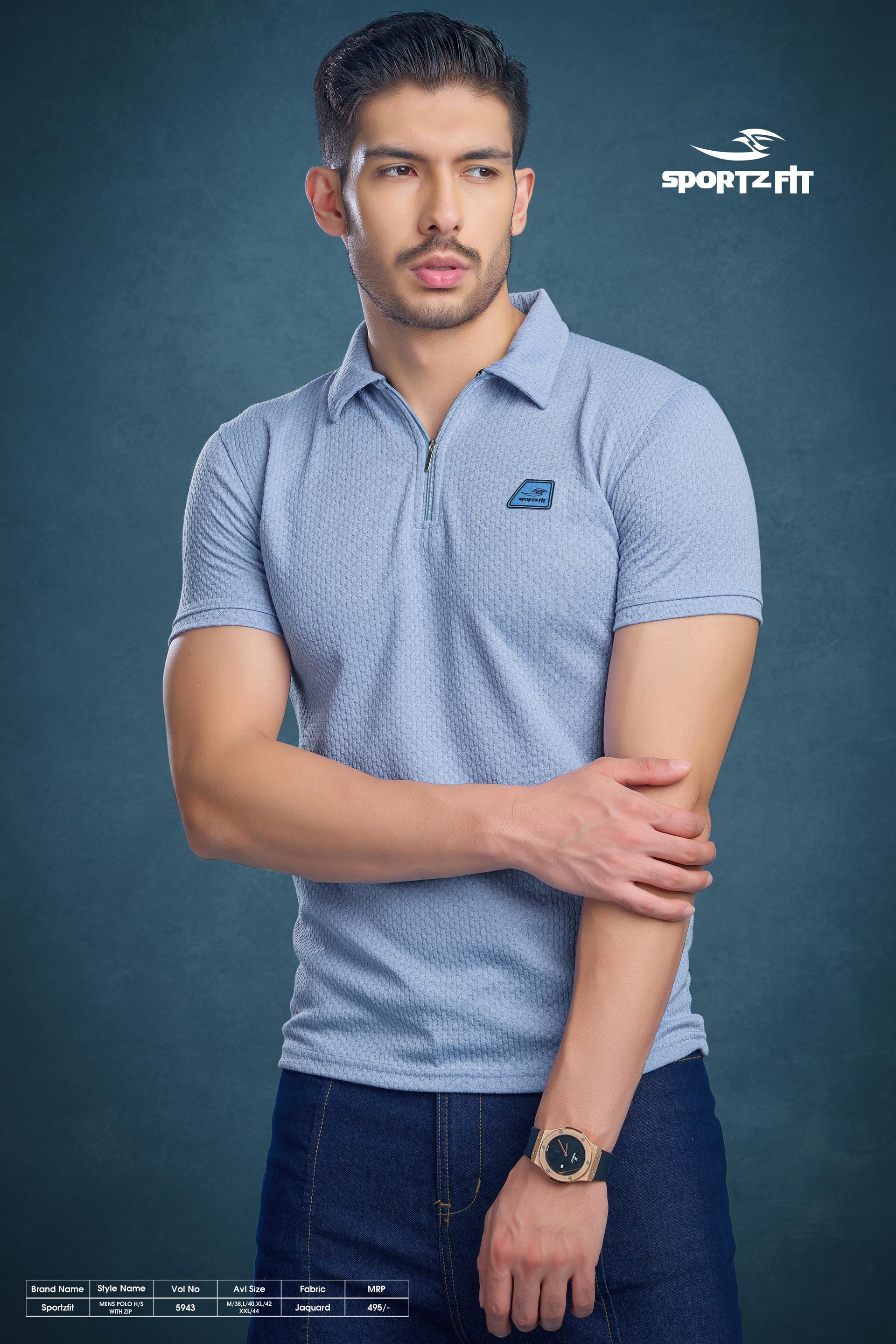 Men's Jacquard Solid Polo with Zip (5943)