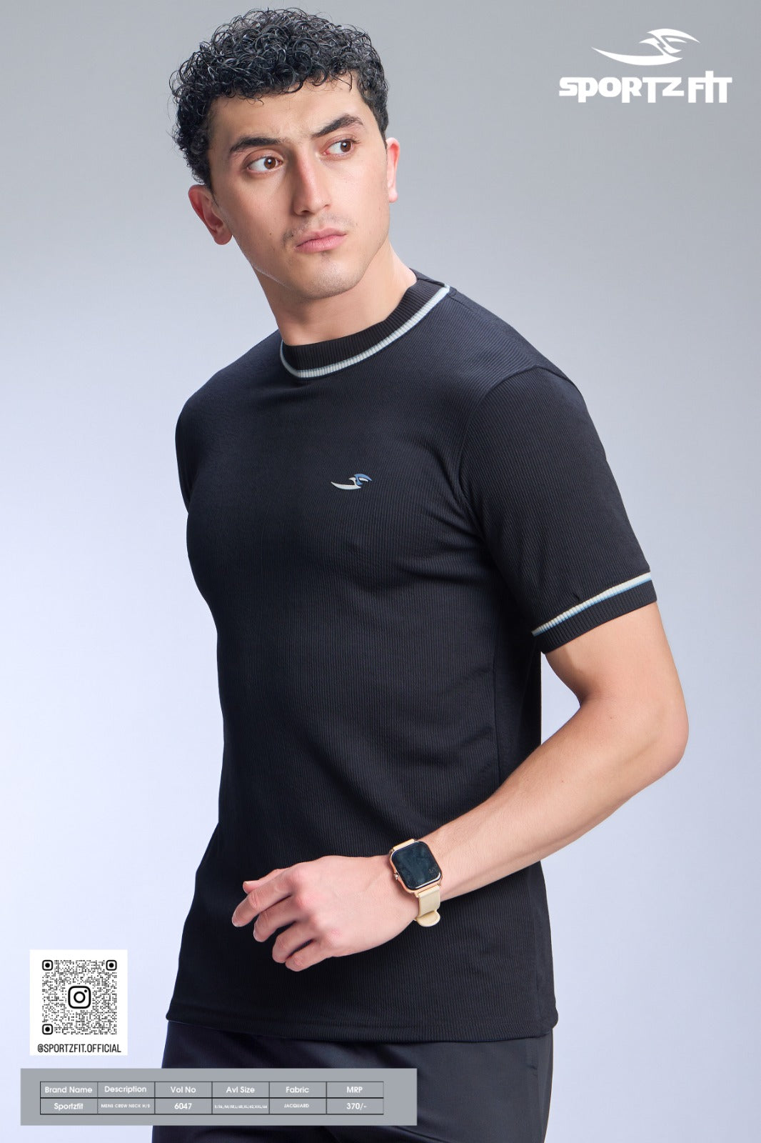 Men's Jacquard Solid Crew Neck T-Shirts (6047)