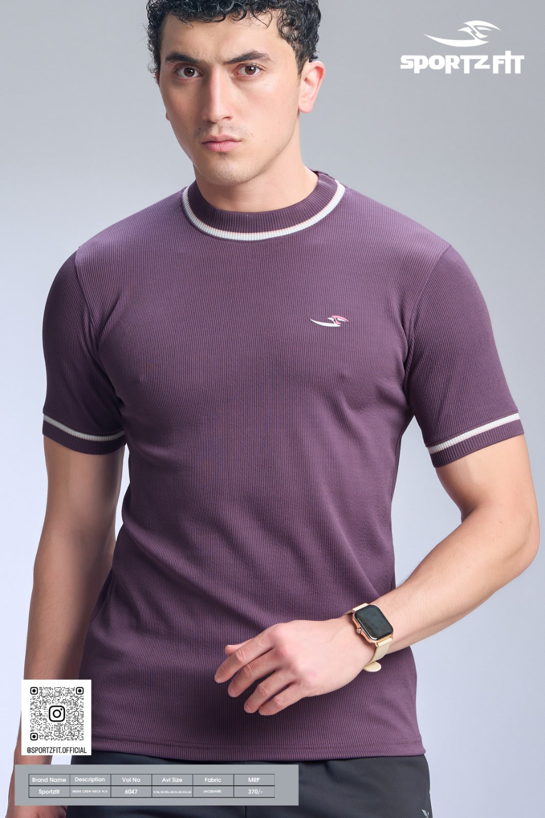 Men's Jacquard Solid Crew Neck T-Shirts (6047)