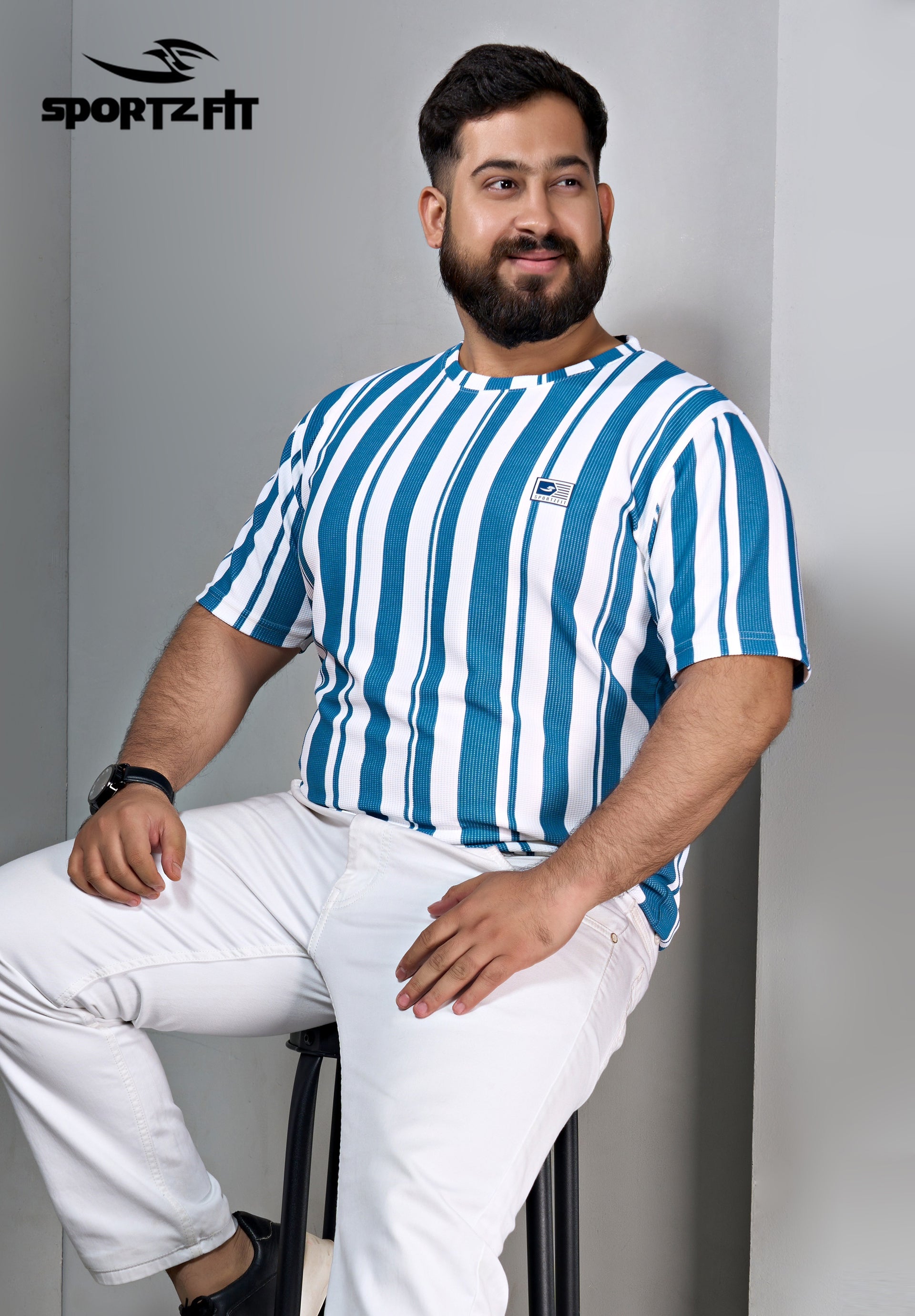 Men's Verticle Strip Jacquard Crew Neck in Plus Size (6310)